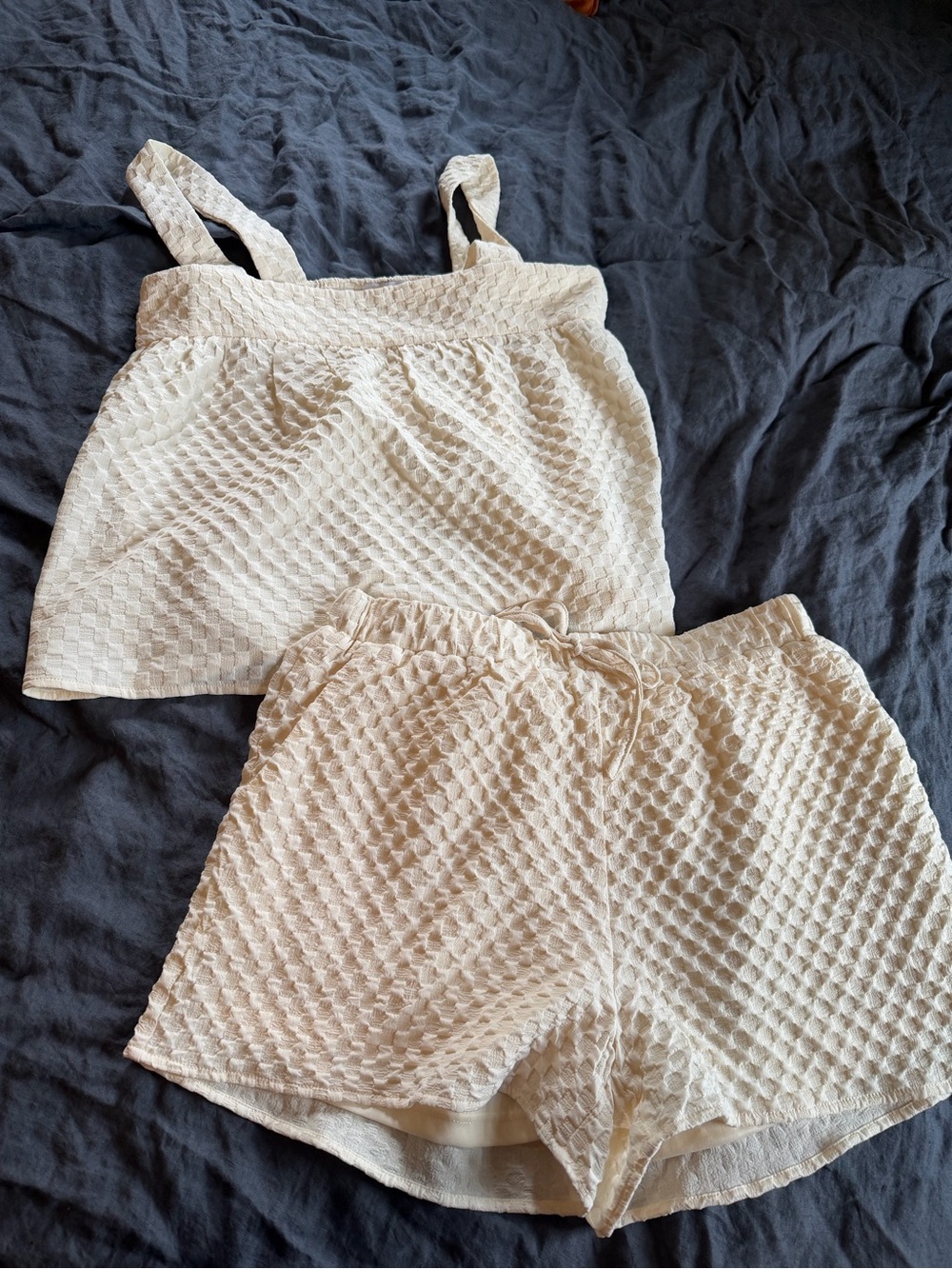 Gilli Cream Textured Waffle Camisole & Shorts Set